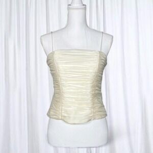 JR Nites Vintage Ruched Satin White Corset Top Spaghetti Strap